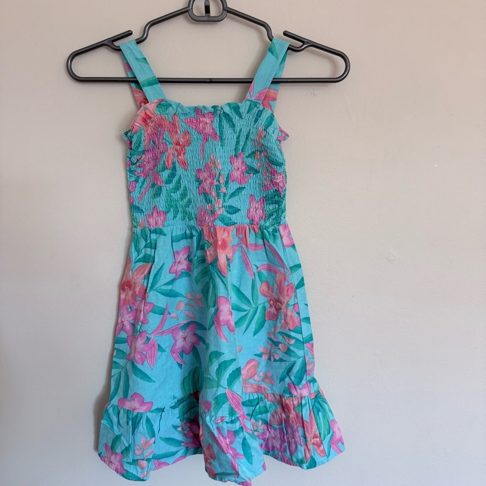Gymboree Girls Tropical Smocked Ruffle Dress Splish-Splash Blue sise 7 - Picture 3 of 8